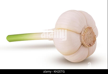 Fresca giovani aglio isolati su sfondo bianco. percorso di clipping. Foto Stock