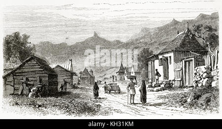 Vecchio vista del Creol camp in Port Louis, Mauritius. Da Girardet, publ. in Le Tour du Monde, Parigi, 1863 Foto Stock