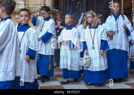Ogni anno nel mese di settembre in Málaga il giorno della Virgen de la Victoria è celebrata il 8 settembre quando la processione si svolge. Foto Stock