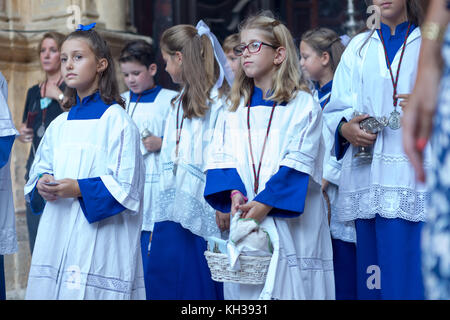 Ogni anno nel mese di settembre in Málaga il giorno della Virgen de la Victoria è celebrata il 8 settembre quando la processione si svolge. Foto Stock