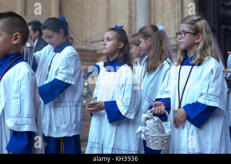 Ogni anno nel mese di settembre in Málaga il giorno della Virgen de la Victoria è celebrata il 8 settembre quando la processione si svolge. Foto Stock
