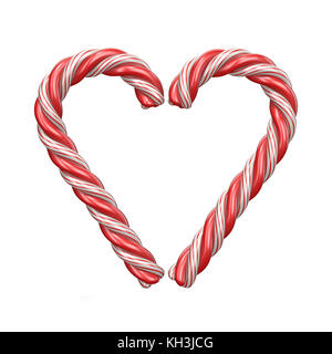 Decorazione di Natale cuore di candy canes 3D render illustrazione isolati su sfondo bianco Foto Stock