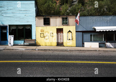 Greenwood è una città mineraria nel sud della British Columbia nella Okanagan Valley Canada noto per il suo retro-art deco e western edifici e facciate di edifici Foto Stock