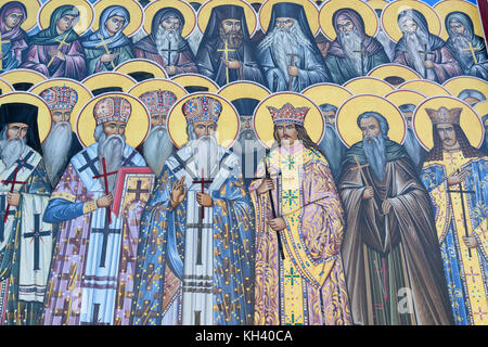 Umorismo monastero. Nuovo murales sulla parete della nuova chiesa, Romania. Foto Stock