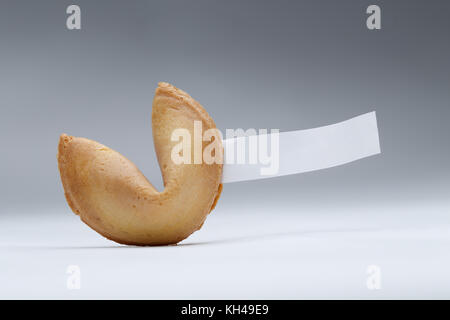 Foto di uno cinese cookie con desiderio vuoto su sfondo grigio Foto Stock