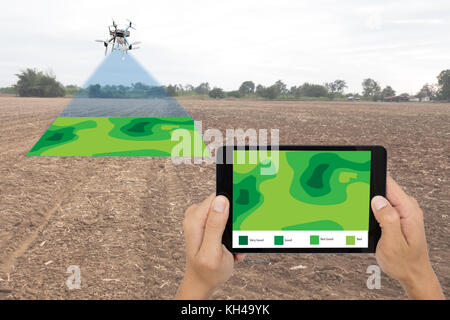 Drone per agricoltura, drone utilizzare per vari campi come analisi di ricerca, sicurezza,salvataggio, terreno la tecnologia di scansione, monitoraggio di idratazione del suolo ,yie Foto Stock