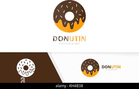 Ciambella di vettore di combinazione di logo. donut e torta simbolo o icona. unica panetteria e logotipo organico modello di disegno. Illustrazione Vettoriale