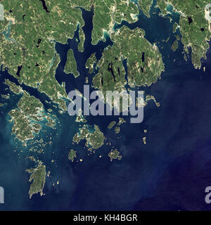 Parco Nazionale di Acadia, Maine, satellitare vista dal satellite Landsat 8 Tv.6 Settembre 2015, il credito di immagine: la NASA Earth Observatory image da Jesse Allen, usi Foto Stock