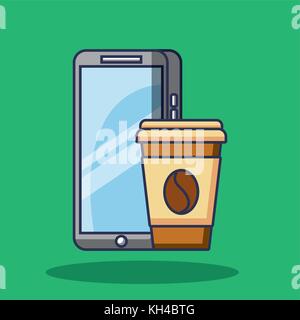 Telefono cellulare gadget e carta tazza da caffè Illustrazione Vettoriale