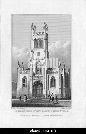 San Marco Evangelista chiesa, Pentonville, Londra, Inghilterra, Regno Unito 1828 incisione da 'Metropolitan miglioramenti, o a Londra nel XIX secolo' London, England, Regno Unito Foto Stock