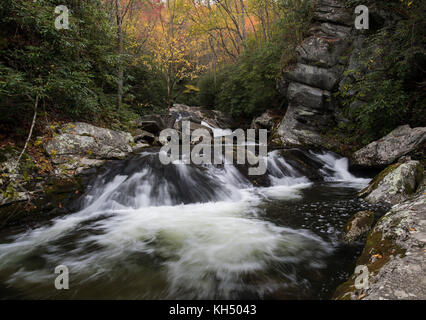 Lynn camp rebbio è uno dei due principali affluenti che compongono il polo centrale del piccolo fiume nella Great Smoky Mountain National Park. Vi si può accedere attraverso il polo centrale il sentiero che segue il flusso. Il piccolo fiume è di circa 60 miglia lungo e molto panoramico. Essa inizia entro il Great Smoky National Park e alla fine si svuota nel fiume Tennessee a fort loudon lago. Foto Stock