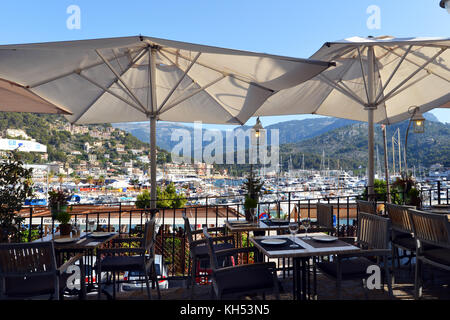 Vista del Porto Soller, Belearic isole, Mallorca, Spagna Foto Stock