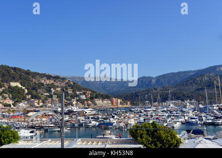 Vista del Porto Soller, Belearic isole, Mallorca, Spagna Foto Stock