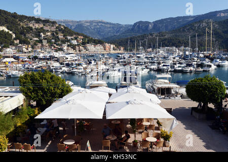 Vista del Porto Soller, Belearic isole, Mallorca, Spagna Foto Stock