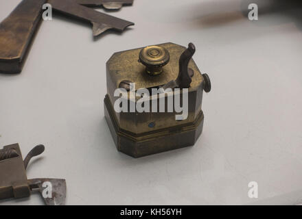 Una guerra civile era scarificator, un dispositivo che dovrebbe effettuare piccole incisioni in un paziente, il Museo Nazionale della Guerra Civile, Lincoln Circle, Harrisburg, PA, Stati Uniti d'America. Foto Stock