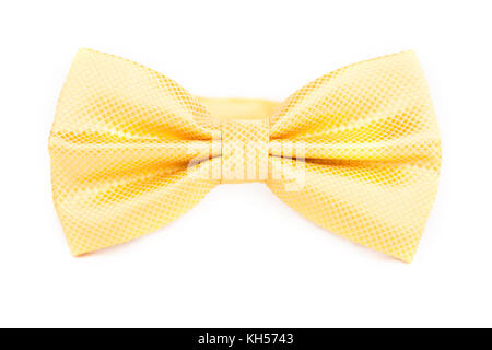 Giallo brillante bow tie davanti a uno sfondo bianco Foto Stock
