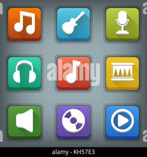 Icona del piano set. simboli bianchi. musica. illustrazione vettoriale in formato eps10 Illustrazione Vettoriale