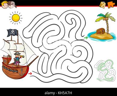 Percorso Del Ritrovamento Del Pirata Di Aiuto Al Forziere Labirinto Gioco  Del Labirinto Per I Bambini Illustrazione Vettoriale - Illustrazione di  illustrazione, percorso: 96327331