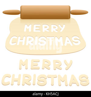 Tagliare i cookie dalla pasta dicendo Merry Christmas - illustrazione su sfondo bianco. Foto Stock
