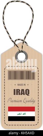 Hang tag made in iraq con icona bandiera isolata su uno sfondo bianco. illustrazione vettoriale. Illustrazione Vettoriale