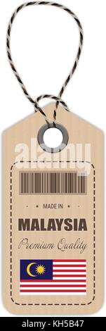Hang tag made in Malaysia con icona bandiera isolata su uno sfondo bianco. illustrazione vettoriale. Illustrazione Vettoriale
