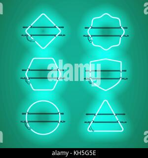 Set di realistico blu brillante telai al neon Illustrazione Vettoriale