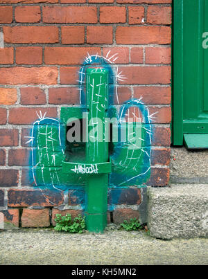Dublino, Irlanda - 17 febbraio 2017: un disegno di un cactus colorati al di fuori di una casa di Dublino. Foto Stock