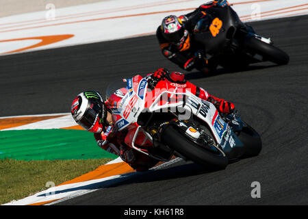 Valencia, Spagna. Xiv nov, 2017. #99 Jorge Lorenzo (spagnolo) Ducati team durante le prove della nuova stagione MOTOGP 2018. Il circuito di Ricardo Tormo di Valencia, Spagna. martedì 14 novembre 2017. Credito: gtres información más comuniación sulla linea, s.l./alamy live news Foto Stock