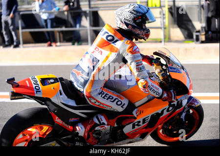 Valencia, Spagna. Xiv nov, 2017. #93 Marc Marquez (spagnolo) Repsol Honda team durante le prove della nuova stagione MOTOGP 2018. Il circuito di Ricardo Tormo di Valencia, Spagna. martedì 14 novembre 2017. Credito: gtres información más comuniación sulla linea, s.l./alamy live news Foto Stock