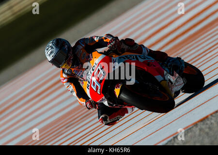 Valencia, Spagna. Xiv nov, 2017. #93 Marc Marquez (spagnolo) Repsol Honda team durante le prove della nuova stagione MOTOGP 2018. Il circuito di Ricardo Tormo di Valencia, Spagna. martedì 14 novembre 2017. Credito: gtres información más comuniación sulla linea, s.l./alamy live news Foto Stock