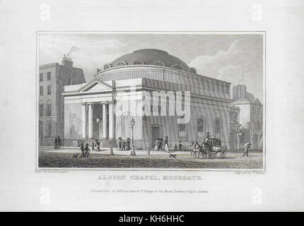 Albion Cappella, Moorgate, incisione da 'Metropolitan miglioramenti, o a Londra nel XIX secolo' London, England, Regno Unito Foto Stock