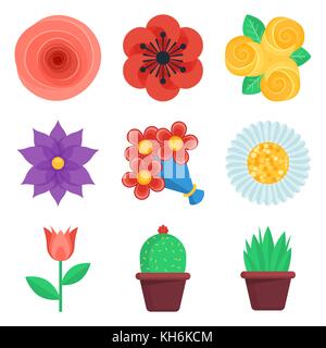 Set di fiori piatto icone vettoriali su sfondo bianco. illustrazione vettoriale in formato eps10 Illustrazione Vettoriale