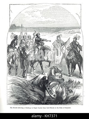 Battaglia di Pinkie Cleugh, 10 settembre 1547. The Herald consegna una sfida per un singolo combattimento da Lord Huntly al Duca di Somerset Foto Stock