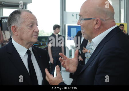 Jean-Michel Aulas, presidente della società CEGID alla Lyon Tech Fair, Lione, Francia Foto Stock