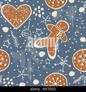 Carino seamless inverno sfondo con gingerbread cookie. inverno illustrazione. Foto Stock