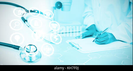 Icone di medici insieme contro il metallo nero stetoscopio Foto Stock