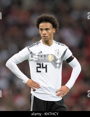 Londra, Grossbritannien. 10 novembre 2017. Leroy sane (GER) Fussball Laenderspiel, Freundschaftsspiel, Inghilterra (ENG) - Germania (GER) 0:0, AM 10.11.2017 a Londra/ Grossbritannien. |utilizzo del credito mondiale: dpa/Alamy Live News Foto Stock