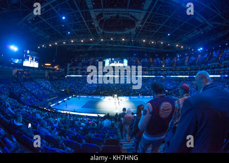 O2, Londra, Regno Unito. 14 novembre 2017. Giorno 3 della finale Nitto ATP singolare pomeriggio, Marin Cilic (CRO) vs Jack Sock (USA). Credit: Malcolm Park/Alamy Live News. Foto Stock