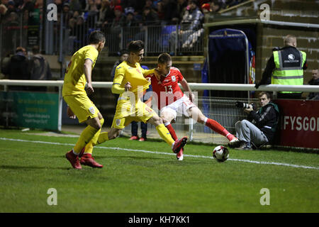 Bangor, Galles. 14 novembre, 2017. galles u21 vs romania u21 a Bangor university stadium nel gruppo 8 match di qualificazione per UEFA EURO u21 nel 2019. Credito: dafydd owen/alamy live news Foto Stock