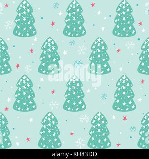 Seamless pattern di natale con alberi di Natale, stelle e fiocchi di neve Illustrazione Vettoriale