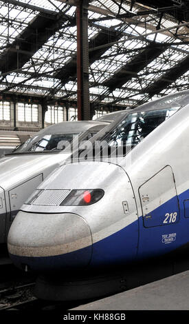 Il treno TGV in gare de Lyon, Parigi, Francia Foto Stock