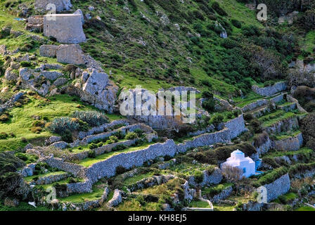 Grecia Isole dell' Egeo, isola di Karpathos, Olympos è un villaggio e un ex comunità sull' isola di Karpathos, nel Dodecaneso. Foto Stock