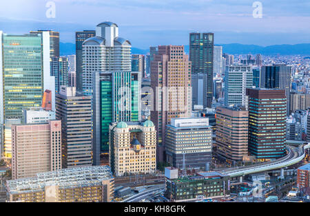 Giappone, città di Osaka, quartiere Umeda skyline.Caption locale *** Architettura, Giappone, Kansai, kita osaka, nessun popolo, città di Osaka, skyline, molla, sunse Foto Stock