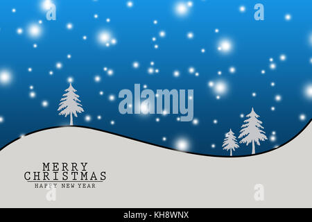 Natale e Anno nuovo, xmas sfondo con paesaggio invernale con i fiocchi di neve, Merry Christmas card. illustrazione Foto Stock