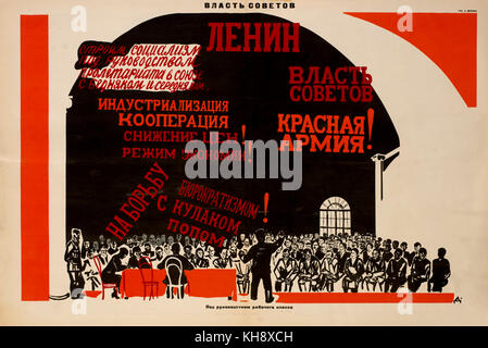 Propaganda sovietica poster, 'soviet power sotto la guida del lavoratore", bezbozhnik magazine, illustrazione di Alexander deineka, inizio 1920 Foto Stock