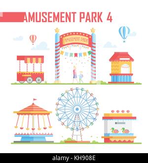 Set di parco dei divertimenti di elementi - moderno vettore illustrazione Illustrazione Vettoriale