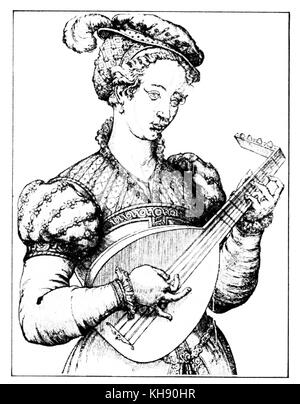 'L'Consert' - unsigned serie francese di xilografie, c. 1570. Rinascimentale liuto femmina-player. Foto Stock