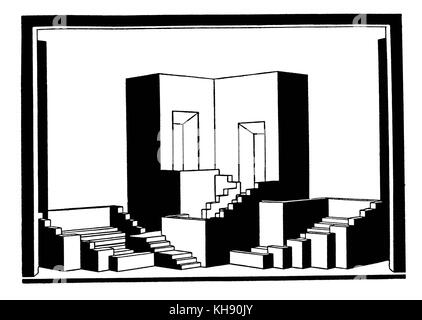 Franz Dülberg 's primo progetto set design per "Oedipus rex' premiere in Kroll Opera House, Berlino, 1928 da Igor Stravinsky. Artista tedesco: 1873 - 1934. Il compositore russo: 17 giugno 1882 - 6 aprile 1971. Foto Stock
