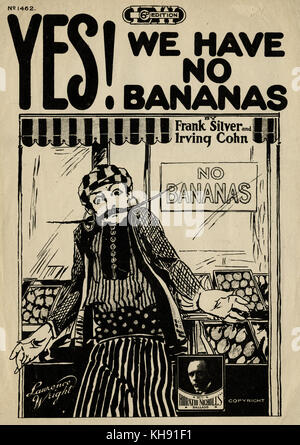 "Sì! Non abbiamo le banane' - canzone di Frank Argento e Irving Cohn. 1923. Punteggio ottenuto il coperchio. Foto Stock