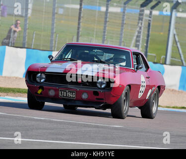 Nick savage, Chevrolet Camaro, storico road sport, hscc, season opener, sabato, 8 aprile 2017, Donington Park, Chris mcevoy, il circuito da corsa, cjm Foto Stock